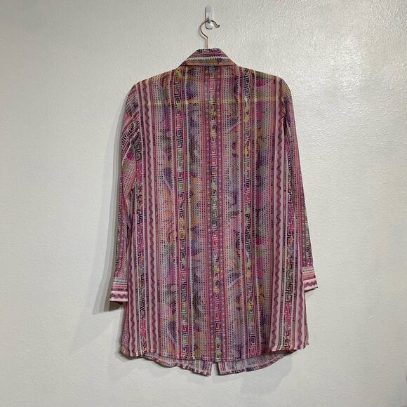 Muze New York Pink Sheer Button Down Sz L - Picture 9 of 12